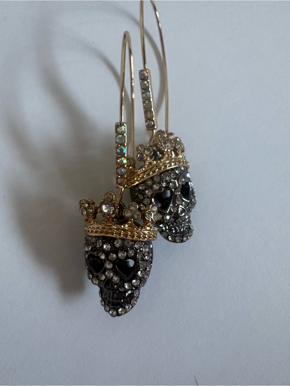 Betsey Johnson Rhinestone Skull Dangle Earrings